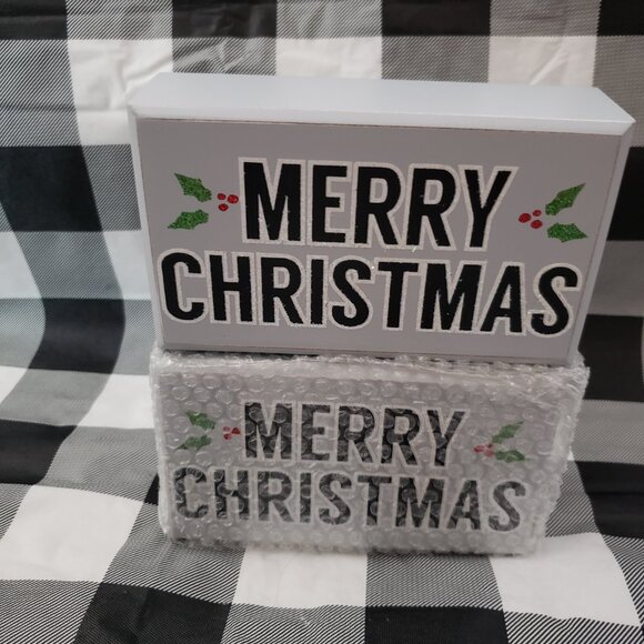 2pc Merry Christmas shelf Sign Plaque Room Decoration Home Decor Gift Topper - Picture 5 of 6